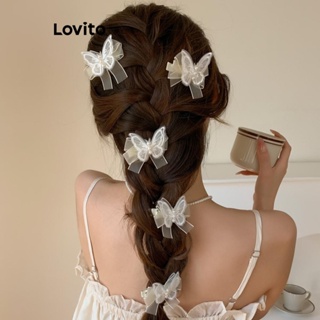 Lovito Elegantes Borboletas Rendas Pérolas Laço Malha Fada Noiva Grampos De Cabelo Para Mulheres LFA11523