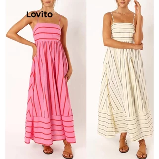 Lovito Elegante Vestido Listrado com Lastex para Mulheres LNL43170
