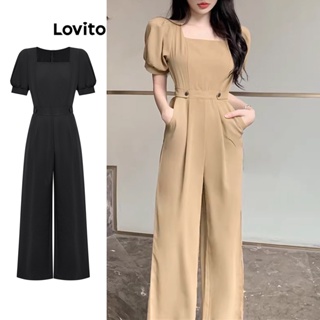 Lovito Casual Macacão Feminino Liso Básico L68ED209 (Multicolorido)