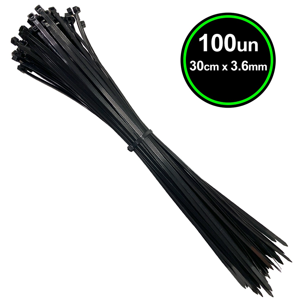 Kit 100 Abraçadeiras Nylon Presilha 300 X 3.6mm Fita Cinta Plástica ...