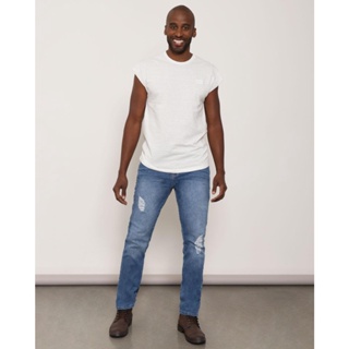 Calça Jeans Masculina Reta Destroyed Azul