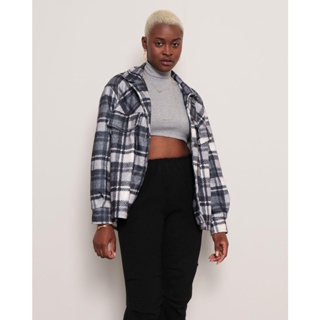 Camisa Feminina Fleece Estampa Xadrez Preta