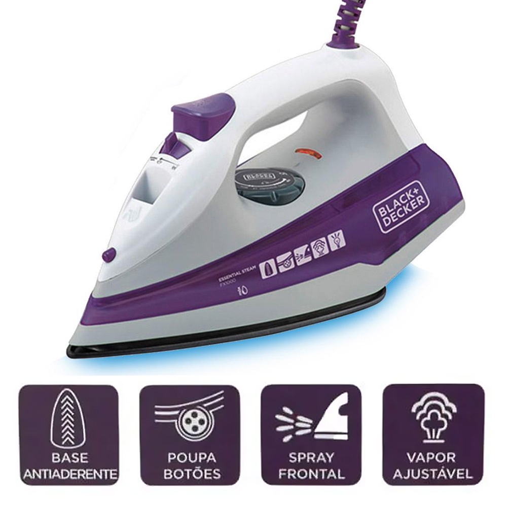 Ferro De Passar Roupa a Vapor Black &amp; Decker 1200W 127V Spray frontal ...