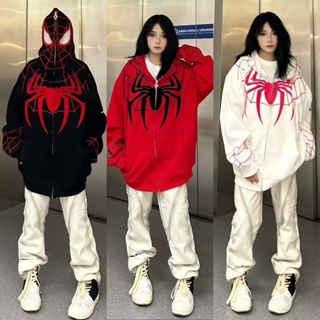 Casaco Com Capuz Feminino Spiderman De Outono Zíper Streetwear