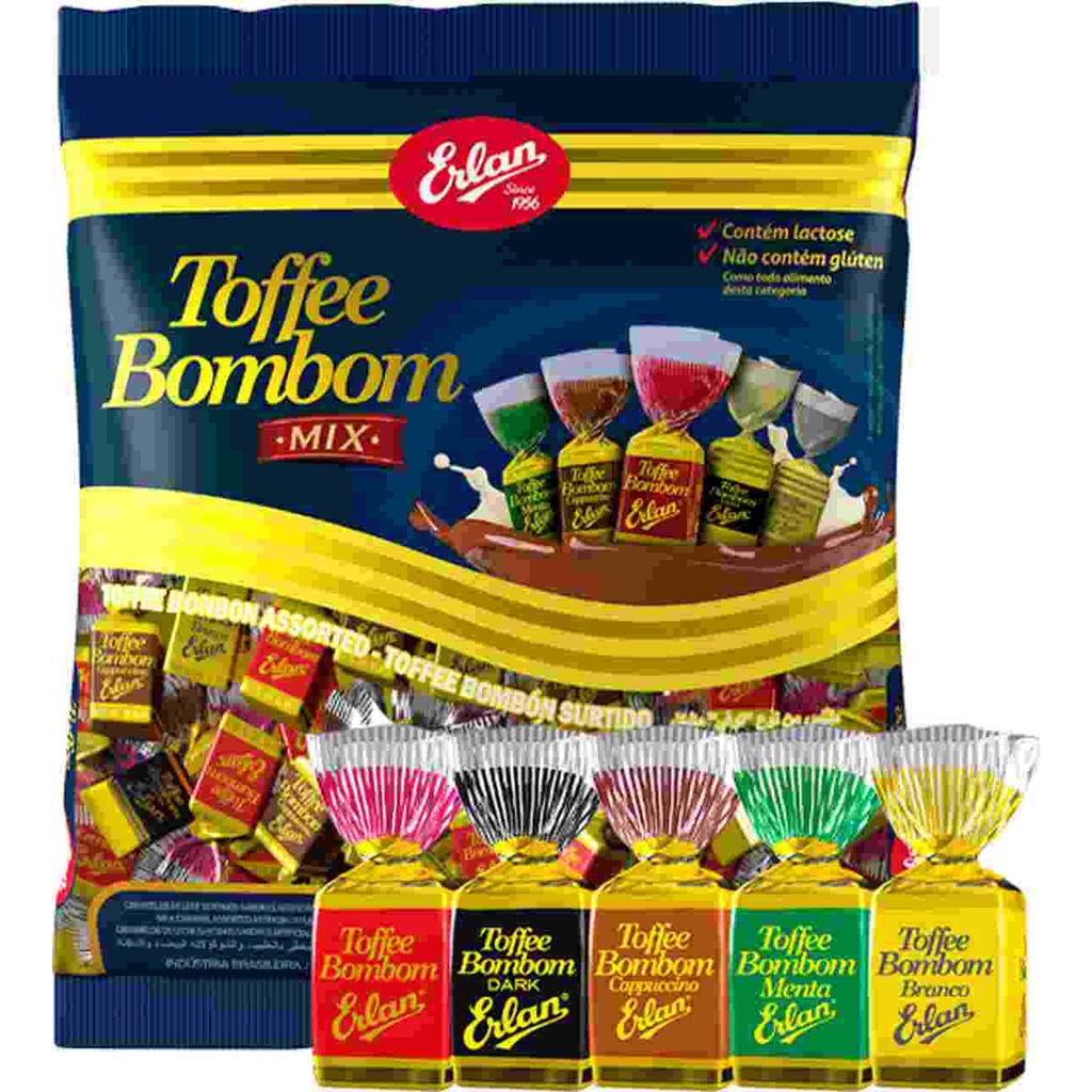 Bombom Toffe Mix Erlan, pacote com 500g (80 balas)