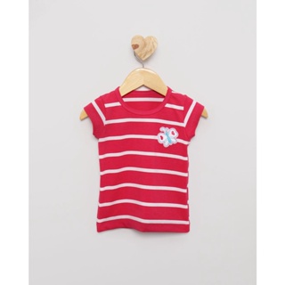 Blusa Bebê Listrada com Aplique de Borboleta Manga Curta Rosa