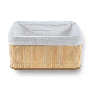 Caixa Cesto Retangular Em Bambu Natural com Tecido Linho 24 x 14cm Organização Casa Premium