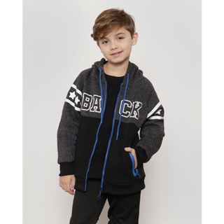 Casaco Moletom Infantil Bicolor com Capuz Cinza Mescla