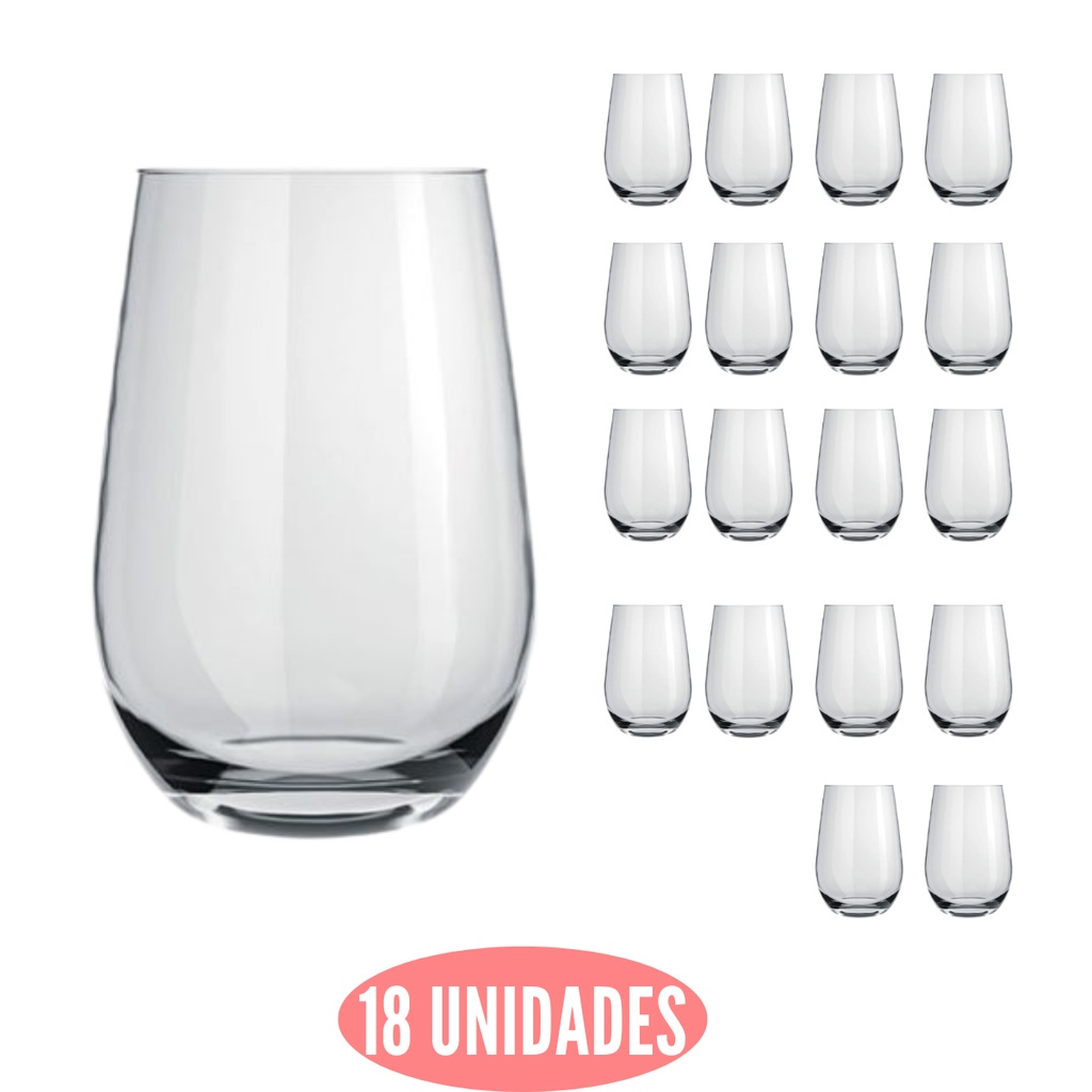 Conjunto 18 Copos Grandes Dubai Transparente Vidro 480ml | Shopee Brasil