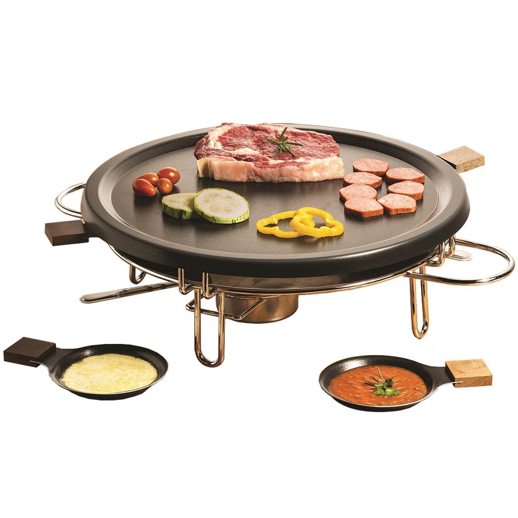 Racleteira Raclette Grill 8 Peças 37cm Antiaderente Chapa Fondue Pedra  Raclet Alto Padrão Qualidade Forma Inox