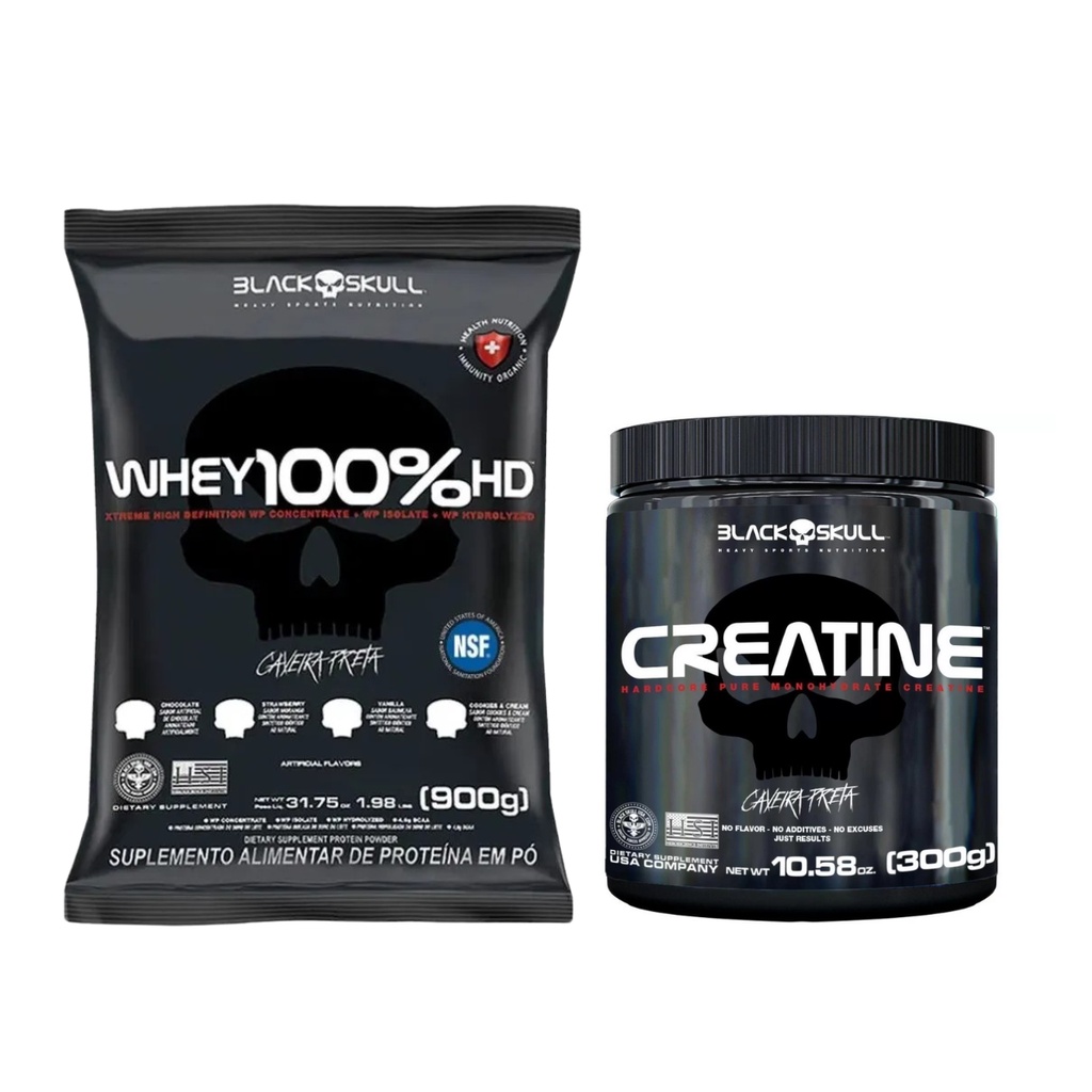 Whey 100% HD BlackSkull + Creatina 300g Pura Monoidratada