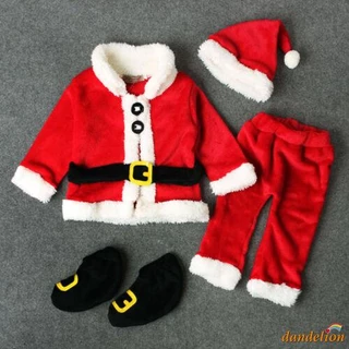ZY-4PCS Conjunto De Roupas De Natal Para 6 Meses-9 Anos Papai Noel De Manga Longa Bebês + Calças Longas + Chapéu + Sapatos