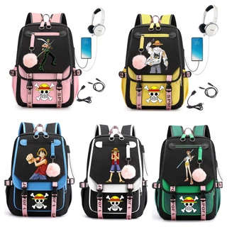 Mochila Para Estudantes Anime One Piece Backpack Viagem (Interface USB & Earphone)