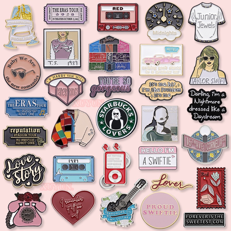 50 Estilos Cantor Taylor Swift Música Esmalte Pins Álbum Cobre Letras Metal Broches Concerto Crachás Periféricos Vestuário Acessórios Jóias Presentes Para Amigos