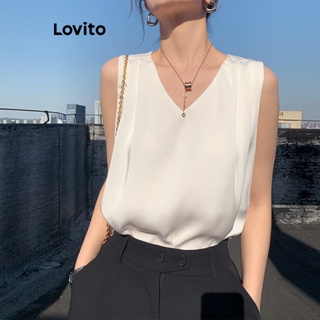 Lovito Regata Casual Plissada Lisa Para Mulheres LNL41061