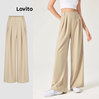 Lovito Calças Plissadas Lisas Elegantes Para Mulheres L74ED153