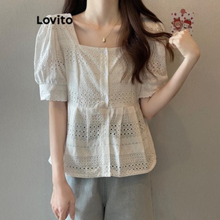 Lovito Blusa Feminina Casual Com Botões Frontais E Babados LNE42171