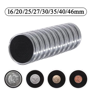 10Pcs 46mm Caixa De Armazenagem Para Cápsulas De Moedas Transparente Com 16/20/25/27/30/35/40mm De Gaxetas Pretas Coleta De Medalhas
