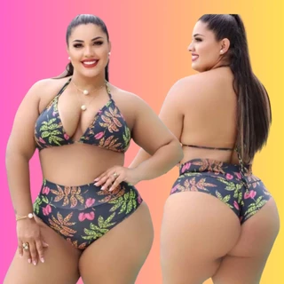 Biquini Cortininha feminino Plus Size semi fio Hot Pant GG (46 ao 50) modelo curves