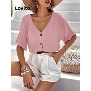 Lovito Blusa Feminina Casual Com Botões Lisos Na Frente LBL07011