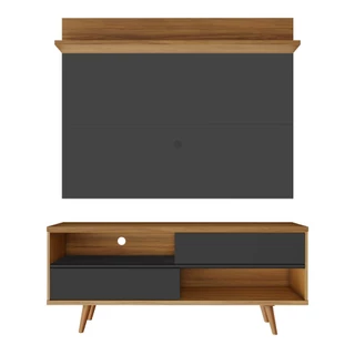 Bancada Retrô com Painel para TV de até 50 Polegadas Notável Preto / Freijó Trend