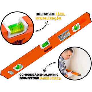 Nível Alumínio Imantado 1 Metro C/ Base Magnética Para Pedreiro Carpintaria Medição Bestfer