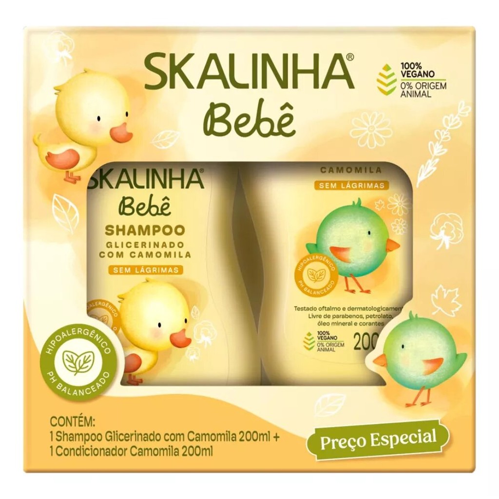 KIT SKALINHA BEBÊ SHAMPOO GLICERINADO E CONDICIONADOR CAMOMILA COM 200ML CADA
