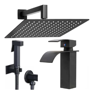 Torneira Cascata Banheiro Ducha 25x25 E Ducha Higiênica Luxo Preto