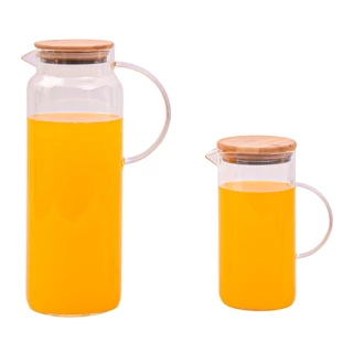 Kit 2 jarras de vidro borossilicato suco com tampa de bambu - Oikos