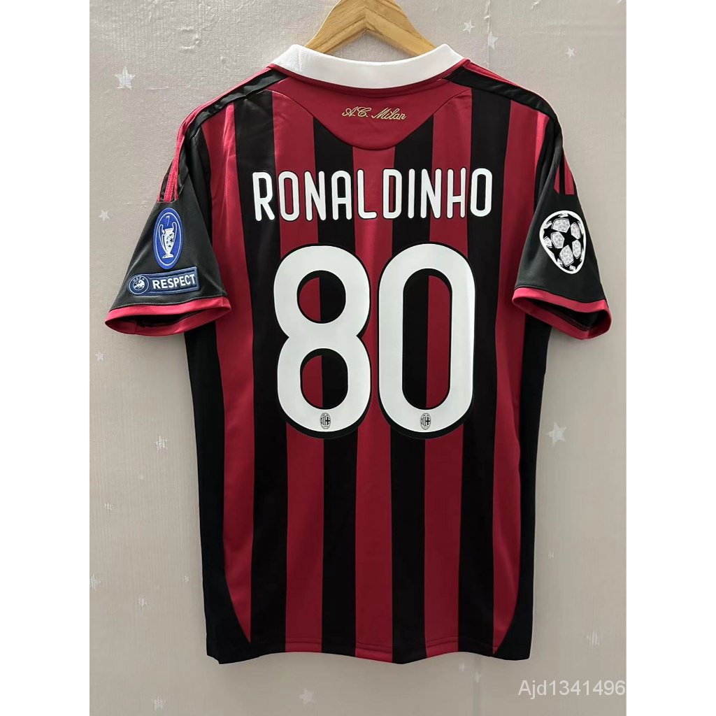 09-10 AC Milan RONALDINHO Camiseta Personalizada MALDINI PACT Home Retro Camisa De Futebol de Alta Qualidade