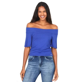 Blusa Feminina Malha Fashion Ombro a Ombro Polo Wear Azul Escuro