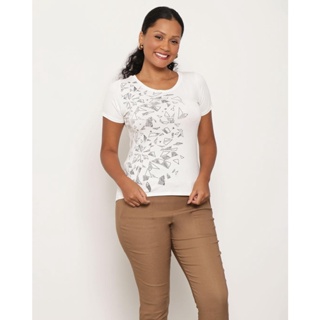 Blusa Feminina Mulet Manga Curta Estampada Off White