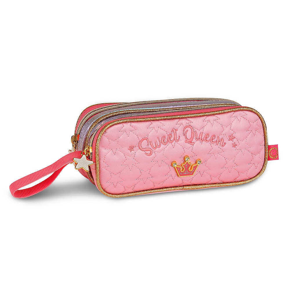 Estojo Escolar Duplo Sweet Queen Matelassê Rosa - Clio Style