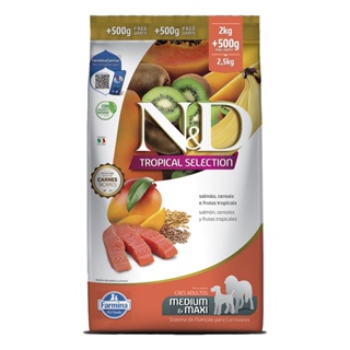 Ração ND Tropical Selection Para Cães Adultos Medium/Maxi Salmão Leve 2,5 e Pague 2kg