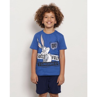 Camiseta Infantil Warner Pernalonga Manga Curta Azul