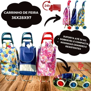 Carrinho Organizador Multiuso de Compras e Feira Dobrável com Rodinhas