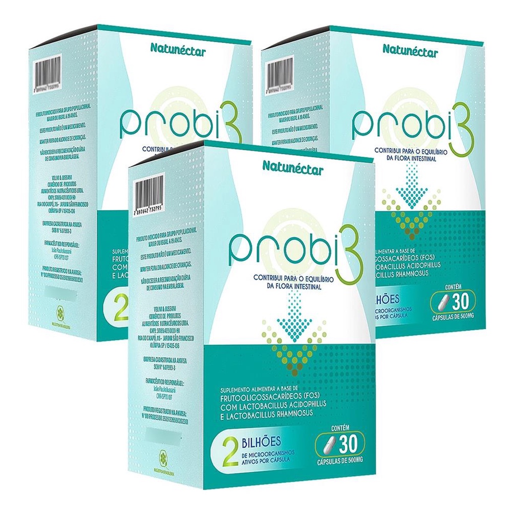 Kit 3 Potes Probi3 Suplemento Alimentar Natural Probiótico Lactobacillus Vitamínico 90 Capsulas Original Pura Original 100% Pura Probiotic Premium