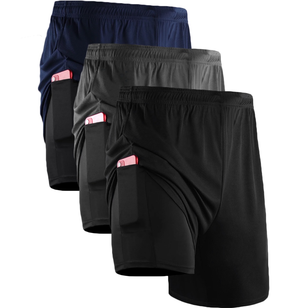 Shorts Masculino 2 em 1 com Segunda Pele Compressão Bermuda