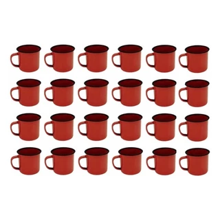 Caneca Esmaltada Retro 150ml Vermelha Vintage Jogo 24 Pcs