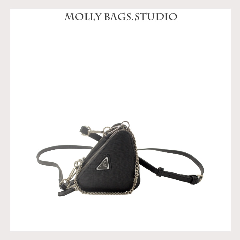 PRADA's New Saco Triangular , Cosmético De Corrente , Embreagem De Ombro Cruzado , Mini Pequeno , Bolsa Para Moedas Batom