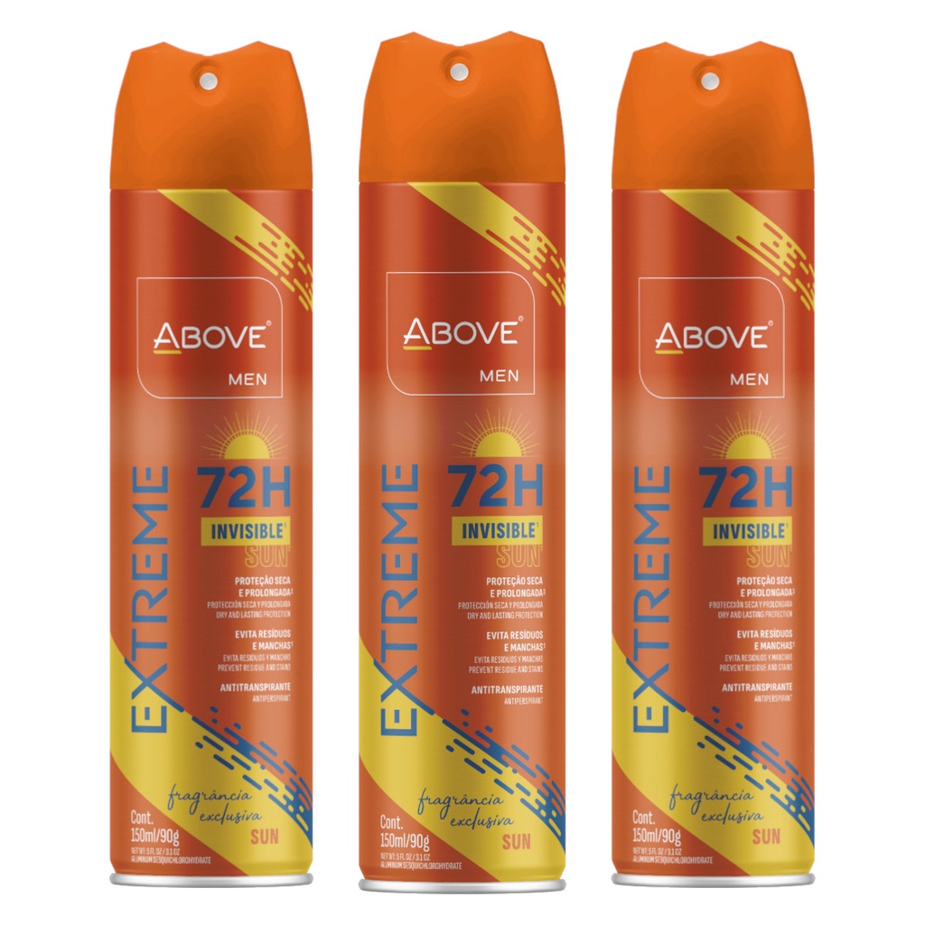 Kit 3 Desodorantes Antitranspirante Spray Extreme Sun 72h Above - 150ml ...