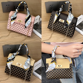 Lovito Bolsa De Ombro Pequena Casual Xadrez Com Corrente Colorblock Para Mulheres LFA10336