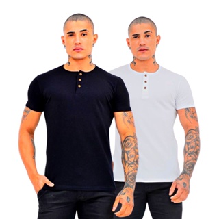 Kit 2 Camisetas Henley 3 Botões 100% Algodão 30.1 Portuguesa