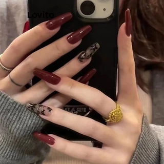 Lovito Elegante Ditsy Floral Flowers Long Trapezoid Temperament Retro Artificial Nail for Women LFA11417