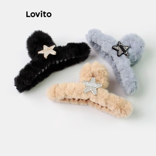 Lovito Preppy Stars Star Rhinestone Plush Outono E Inverno Grampos De Cabelo Para Mulheres LFA11520