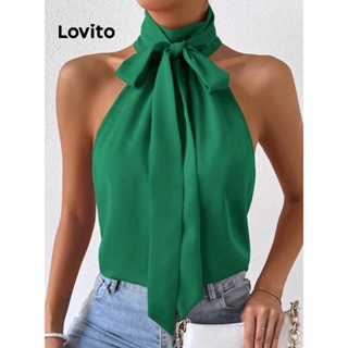 Lovito Blusa com Babado e Amarração na Frente para Mulheres LBE04049 (Verde)
