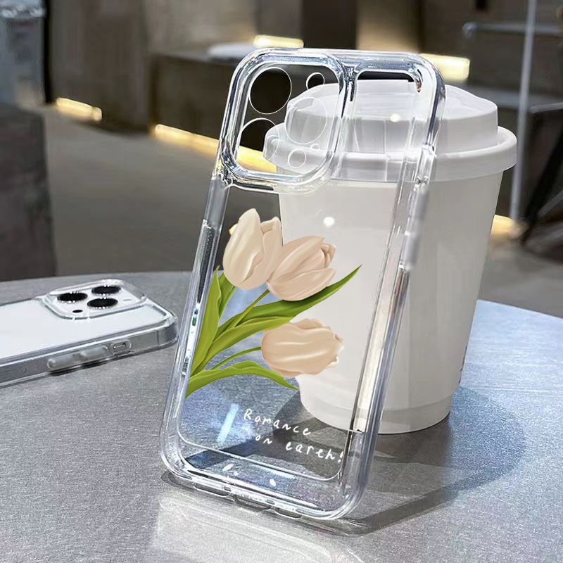 Estojo Para Samsung Galaxy S23 FE S24 S23 Ultra S22 S21 Plus S21 S20 Nota 20 Flores Tulipas Espaço Transparente À Prova De Choque