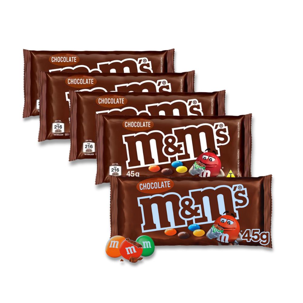 M&Ms Chocolate ao Leite Mars Kit 5 unidades de 45g | Shopee Brasil