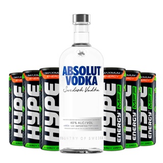 Kit Vodka Importada Absolut Original 1 Litro + 06 Energéticos Hype Original Lata 250ml