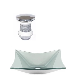 CUBA DE VIDRO RETANGULAR 39CM PRATA + VALVULA CLICK